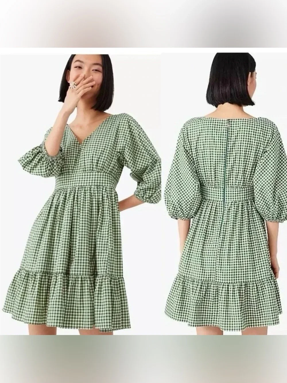 NWT V-neck Green Gingham Dress 💚